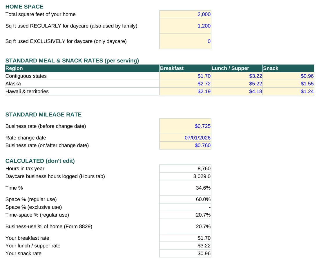 Settings tab with time-space calculation